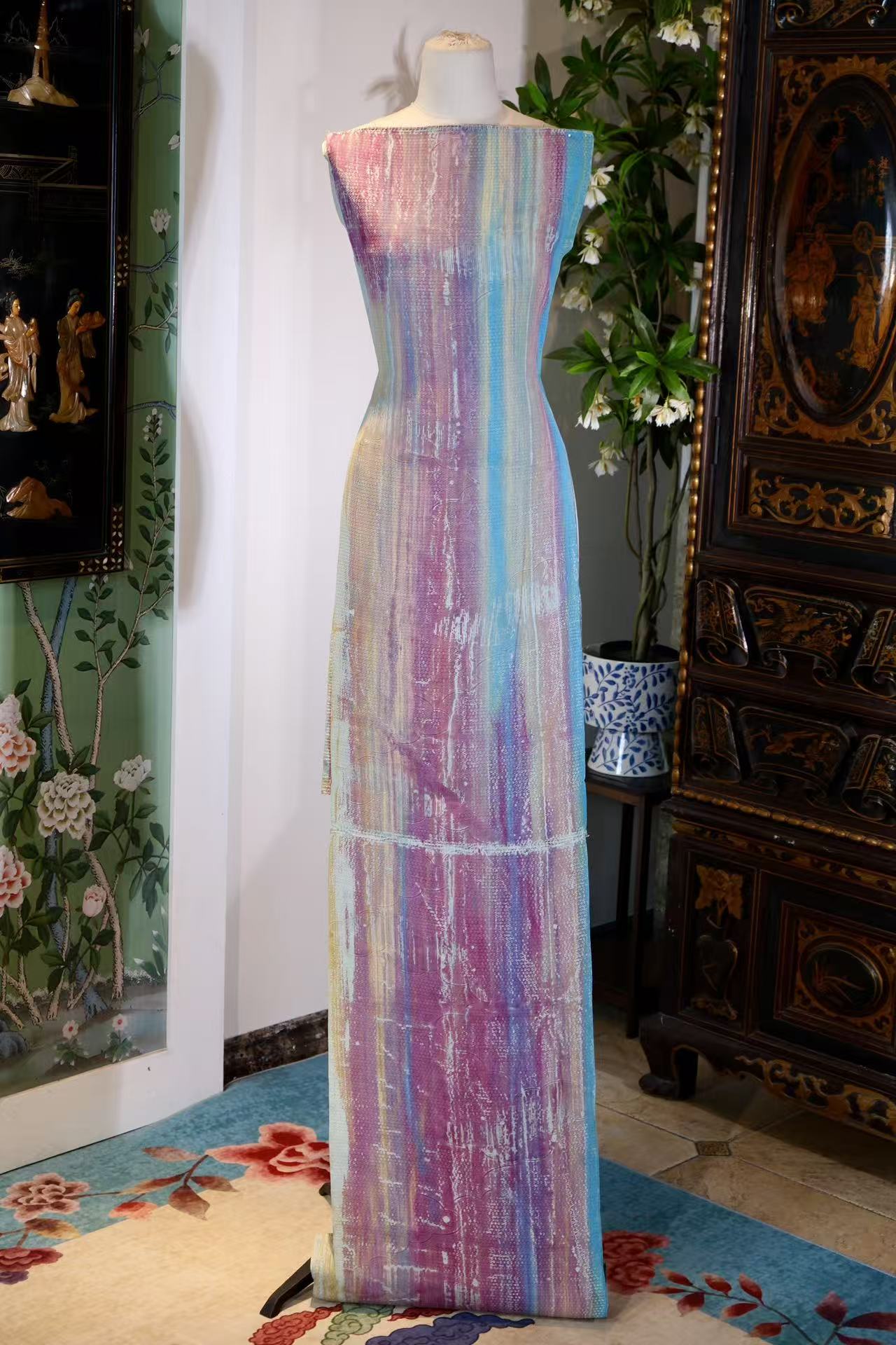 布料名 - 【幻彩流沙 · 浮光掠影】艺术抽象重磅真丝提花面料 | Fabric Name - 【Prismatic Flow · Shimmering Shadows】Abstract Artistic Jacquard Silk Fabric