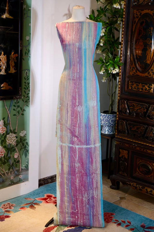 布料名 - 【幻彩流沙 · 浮光掠影】艺术抽象重磅真丝提花面料 | Fabric Name - 【Prismatic Flow · Shimmering Shadows】Abstract Artistic Jacquard Silk Fabric