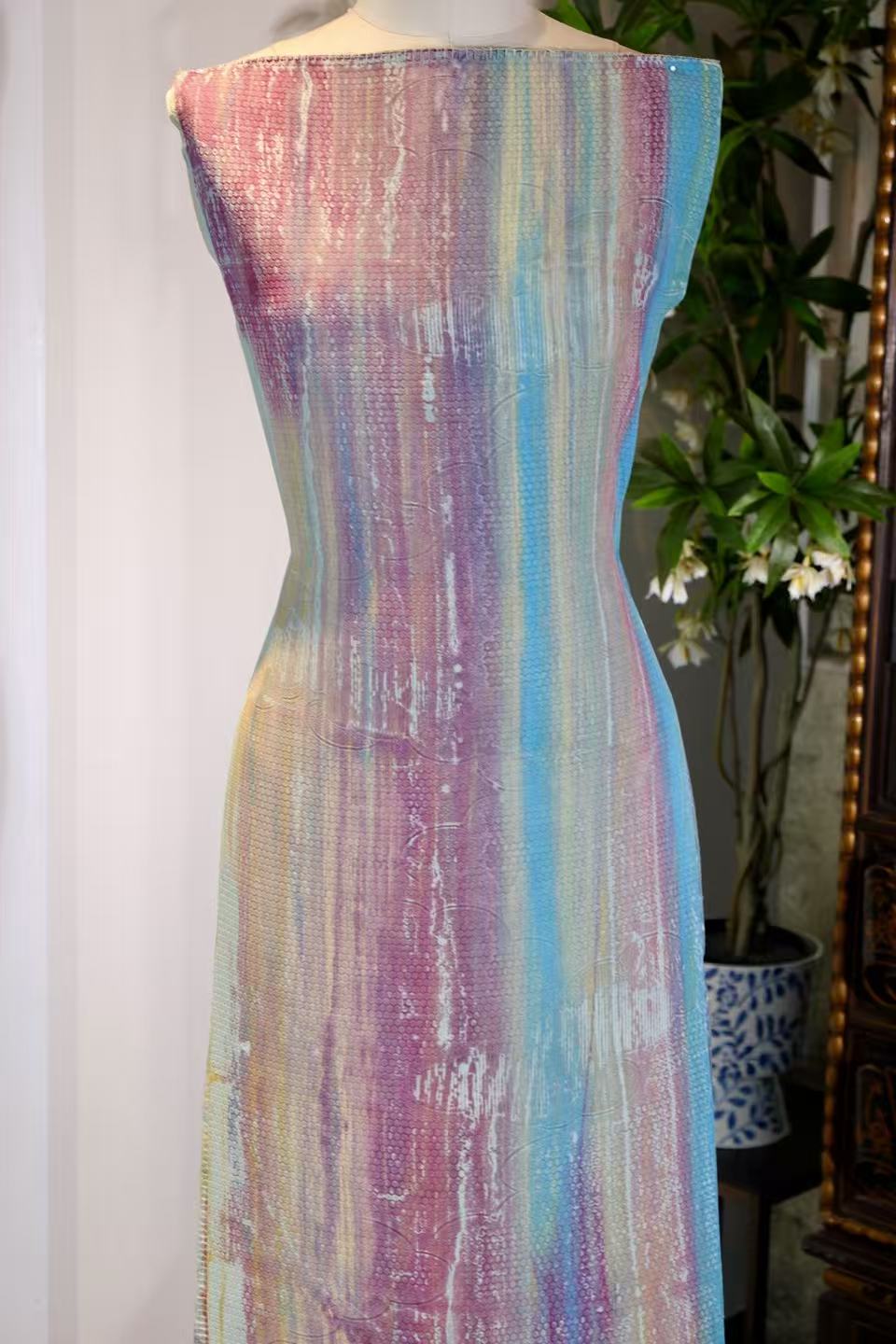 布料名 - 【幻彩流沙 · 浮光掠影】艺术抽象重磅真丝提花面料 | Fabric Name - 【Prismatic Flow · Shimmering Shadows】Abstract Artistic Jacquard Silk Fabric