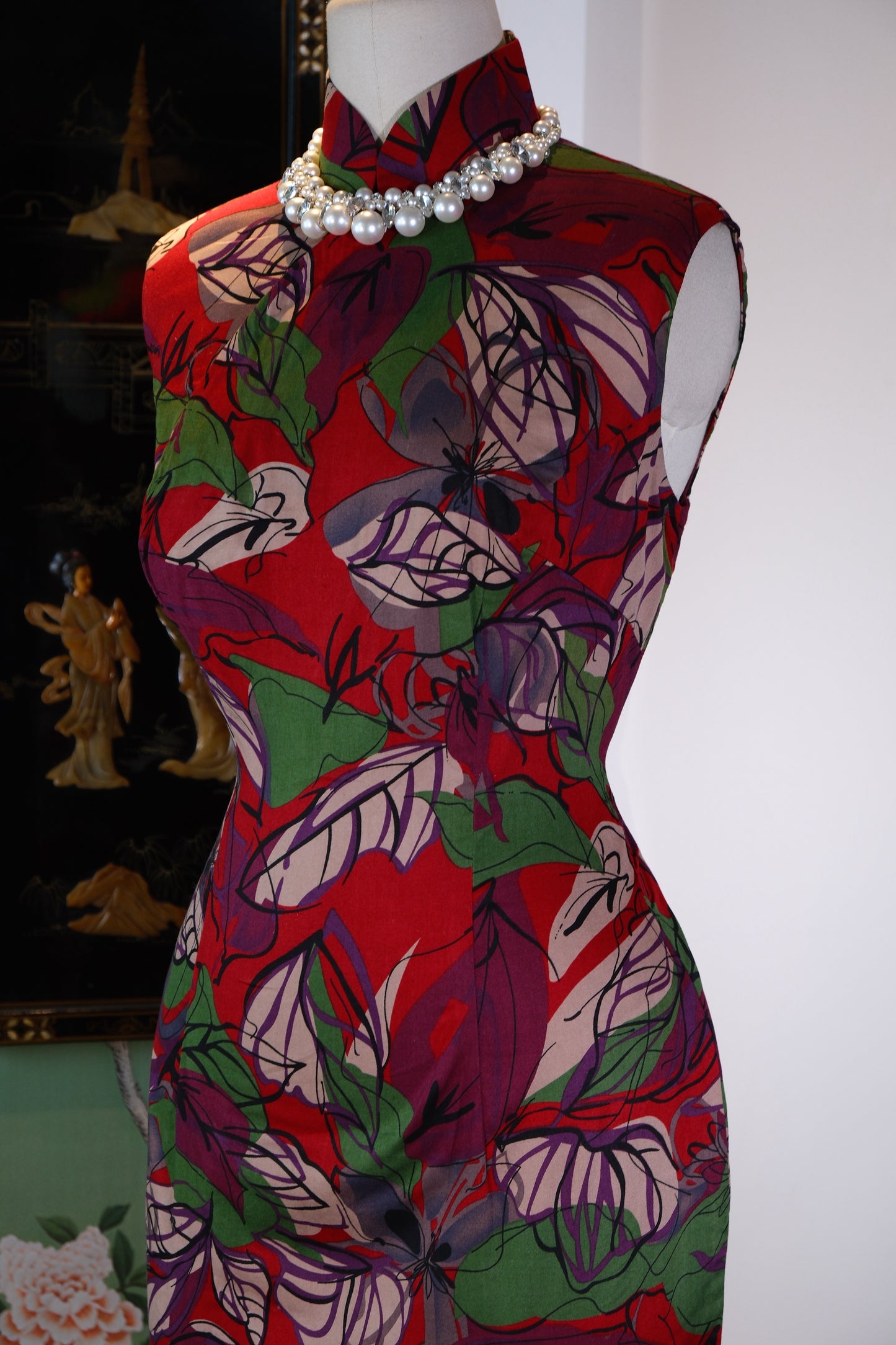 溯源绸缎·港风雅韵 | 60年代抽象印花棉旗袍 | Suyuan Silk • Hong Kong Style Elegance | The 1960s Abstract Print Cotton Qipao