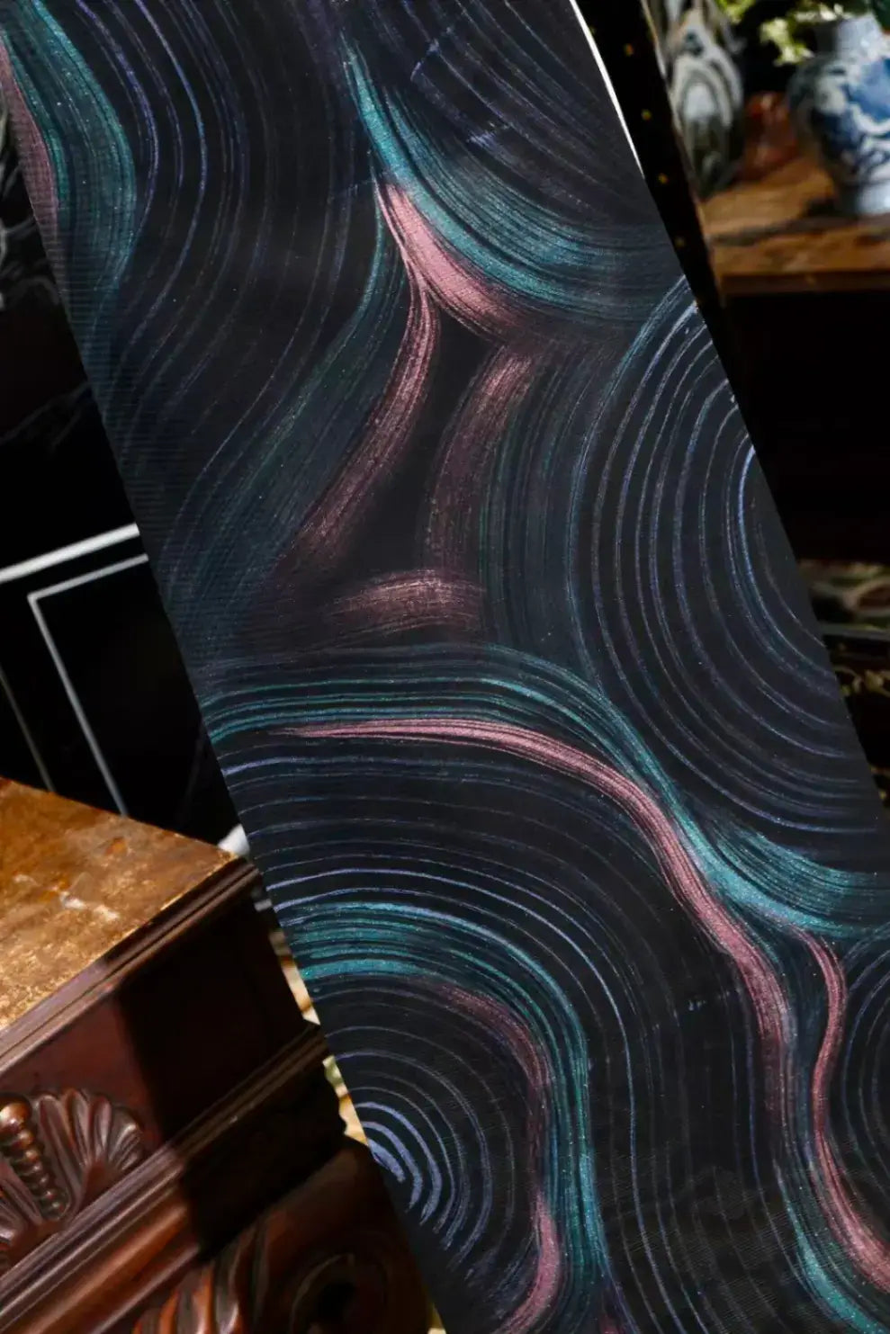 暗夜星河 · 墨底微光流线真丝面料 | Midnight Galaxy - Shimmering Wave Line Pure Silk Fabric