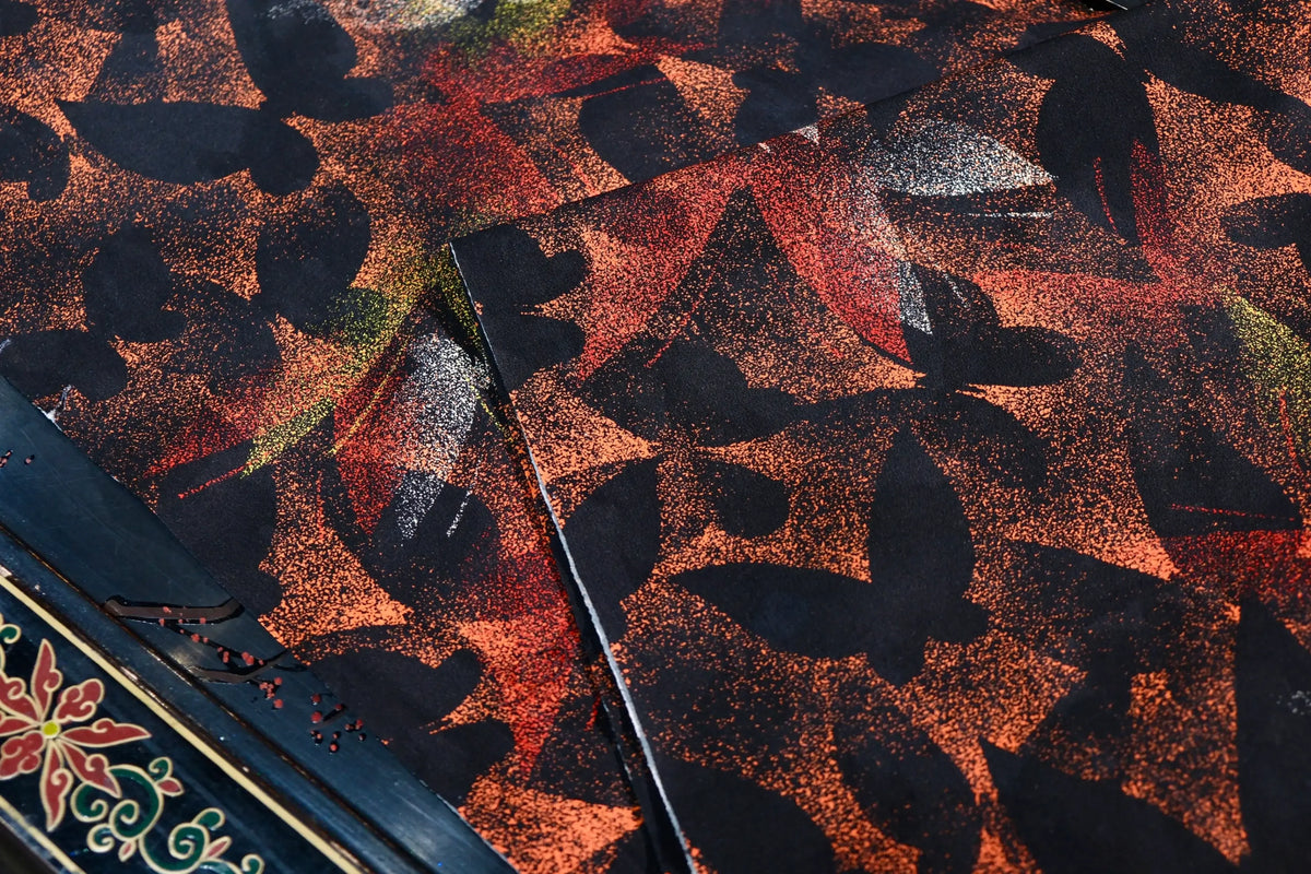 蝶舞秋色 · 枫影流金真丝面料 | Autumn Butterfly - Golden Maple & Silhouette Silk Fabric