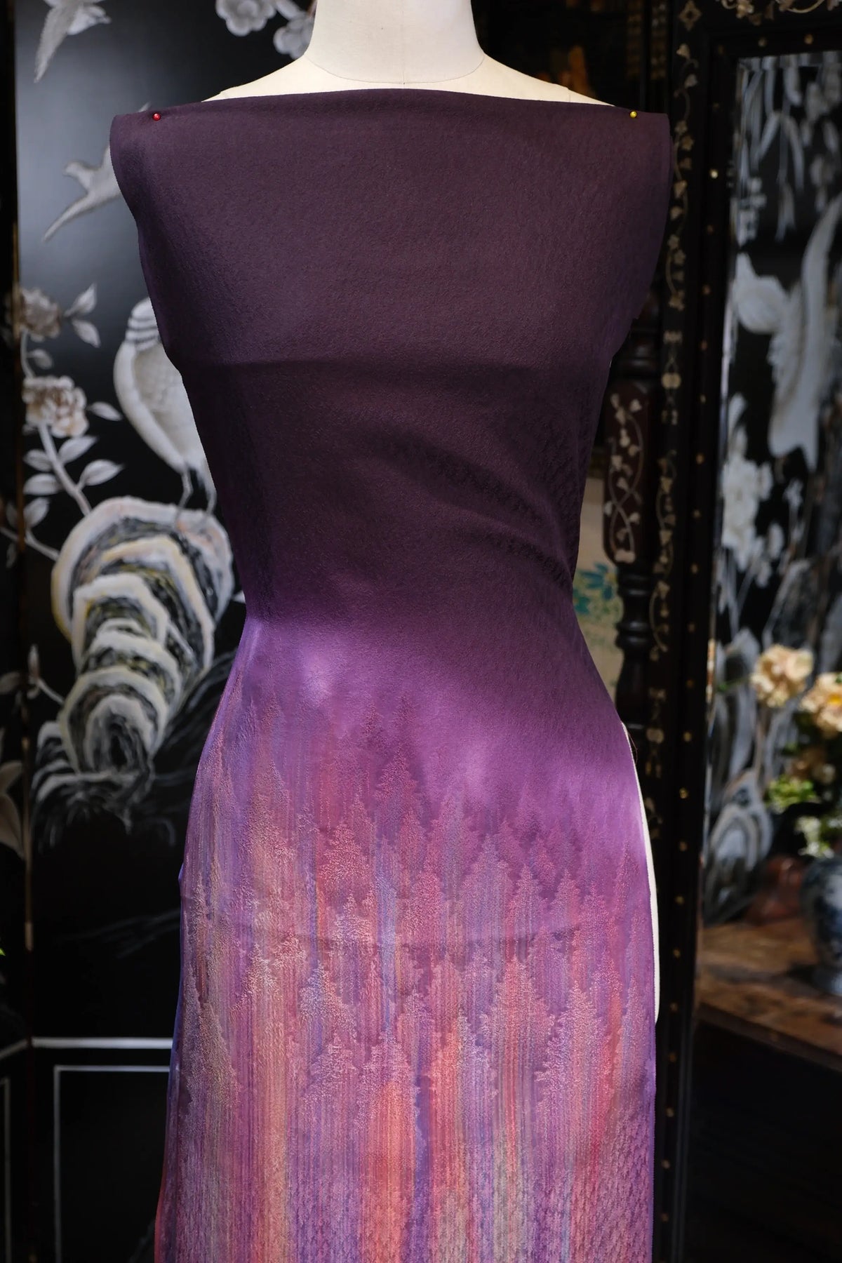 紫金霞光 · 暮色流苏真丝面料 | Amethyst Glow - Twilight Gradient Pure Silk Fabric