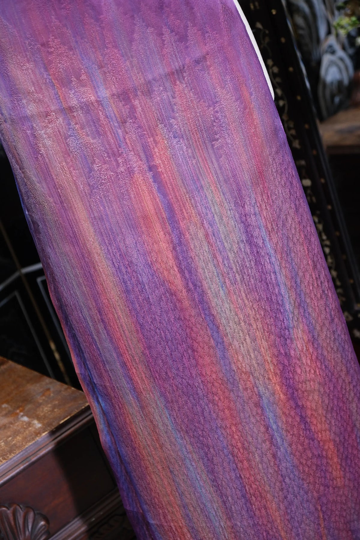 紫金霞光 · 暮色流苏真丝面料 | Amethyst Glow - Twilight Gradient Pure Silk Fabric