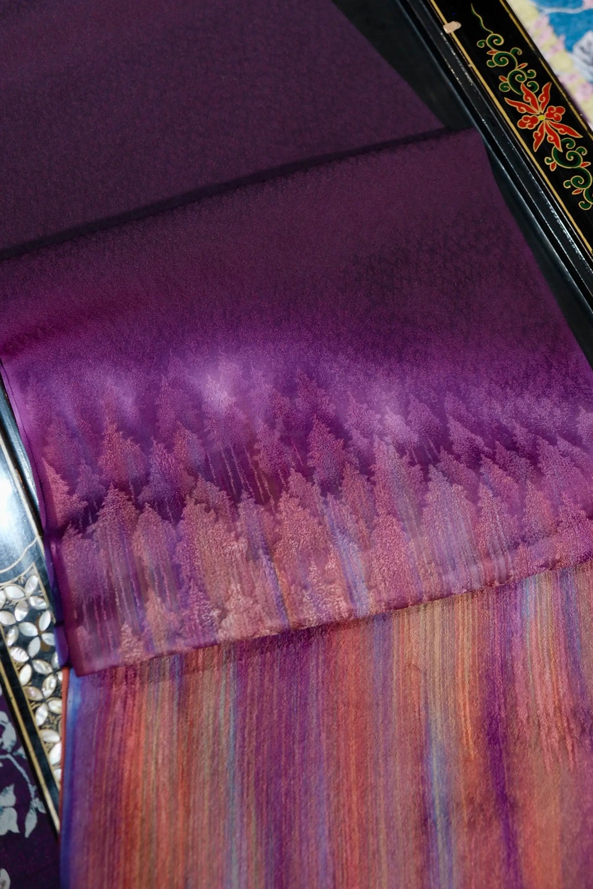 紫金霞光 · 暮色流苏真丝面料 | Amethyst Glow - Twilight Gradient Pure Silk Fabric