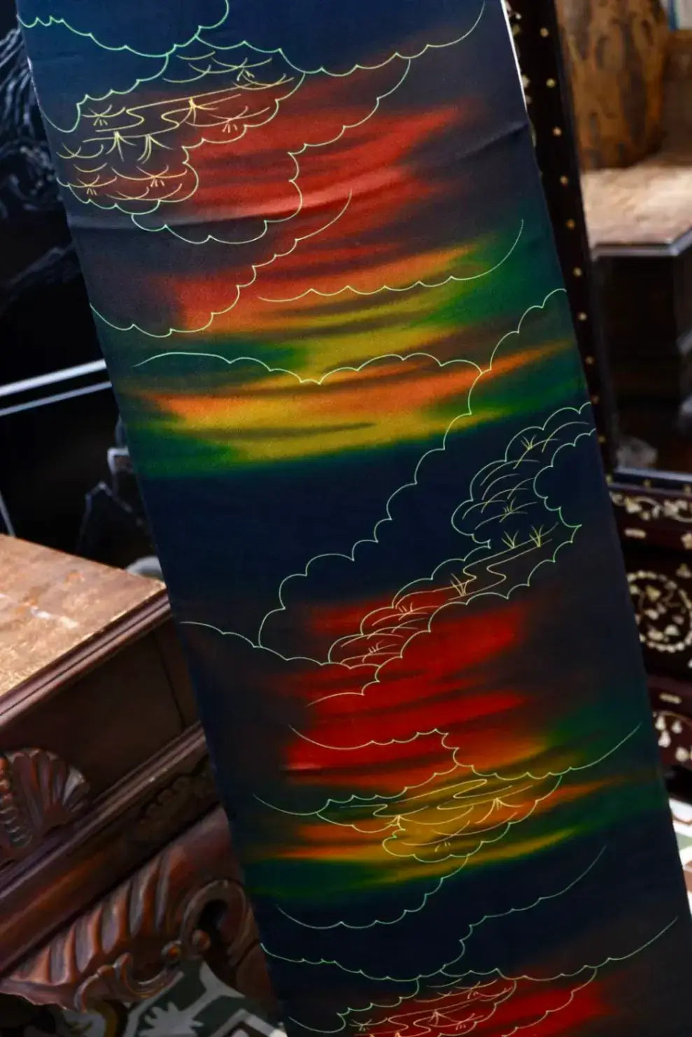 暗夜流霞 · 远山流云真丝面料 | Twilight Mist - Nightfall Landscape Silk Fabric