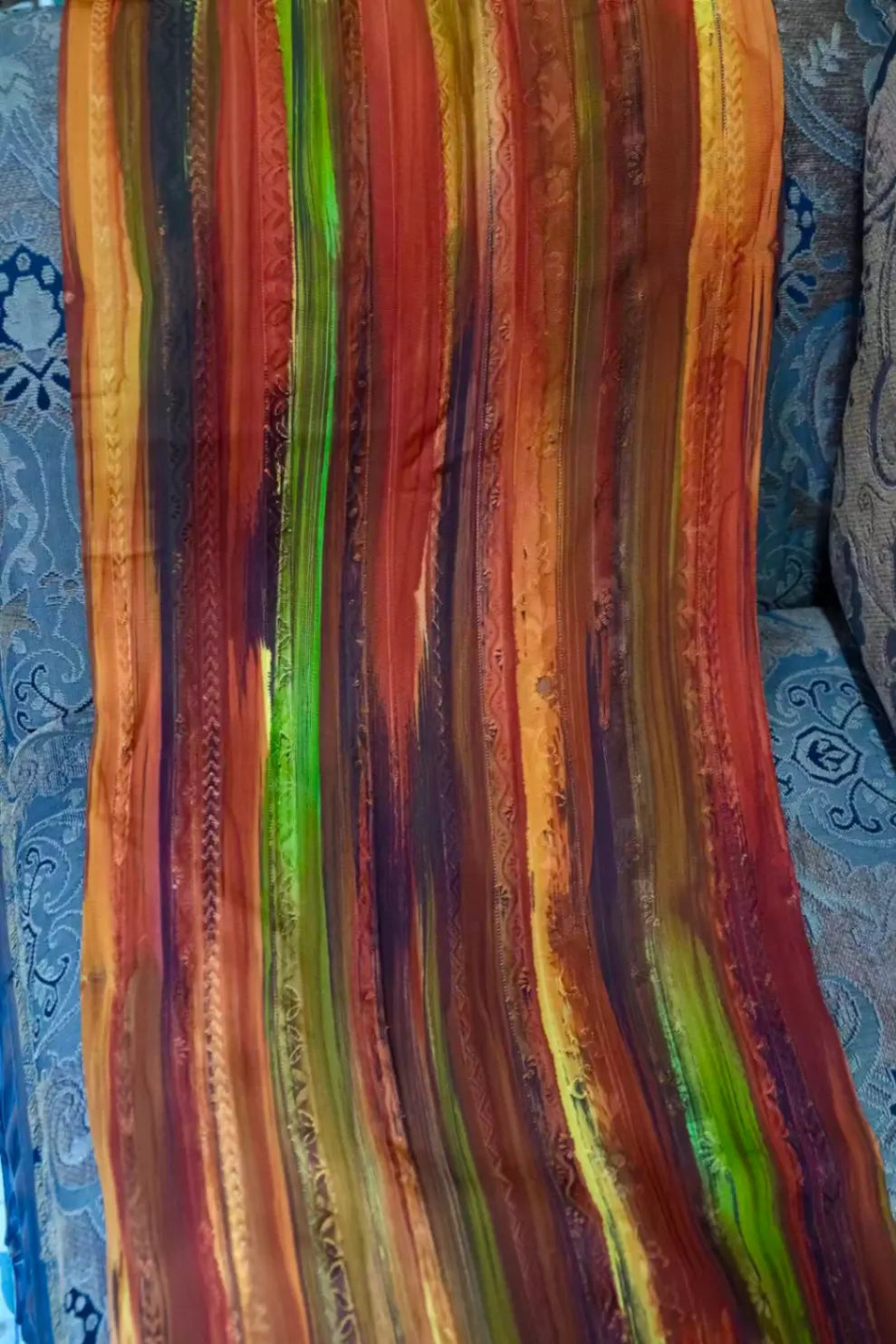 赤霞流光 · 刷染条纹真丝面料 | Sunset Radiance - Painted Stripe Silk Fabric