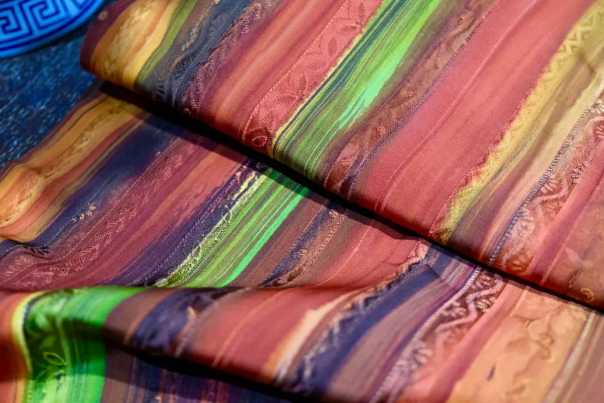 赤霞流光 · 刷染条纹真丝面料 | Sunset Radiance - Painted Stripe Silk Fabric