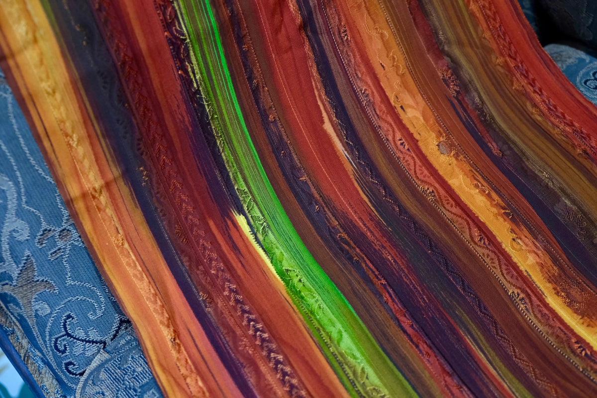 赤霞流光 · 刷染条纹真丝面料 | Sunset Radiance - Painted Stripe Silk Fabric