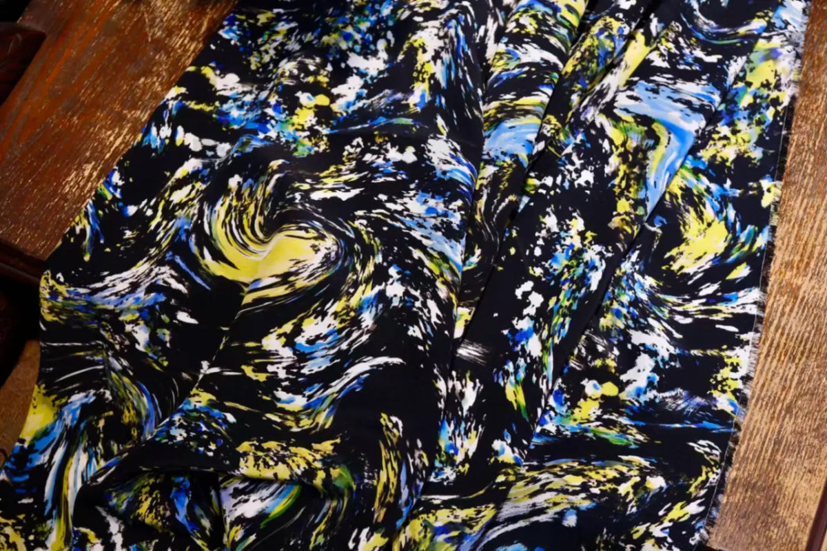 星涡流光 · 抽象泼墨真丝面料 | Starry Swirl - Abstract Splash Silk Fabric