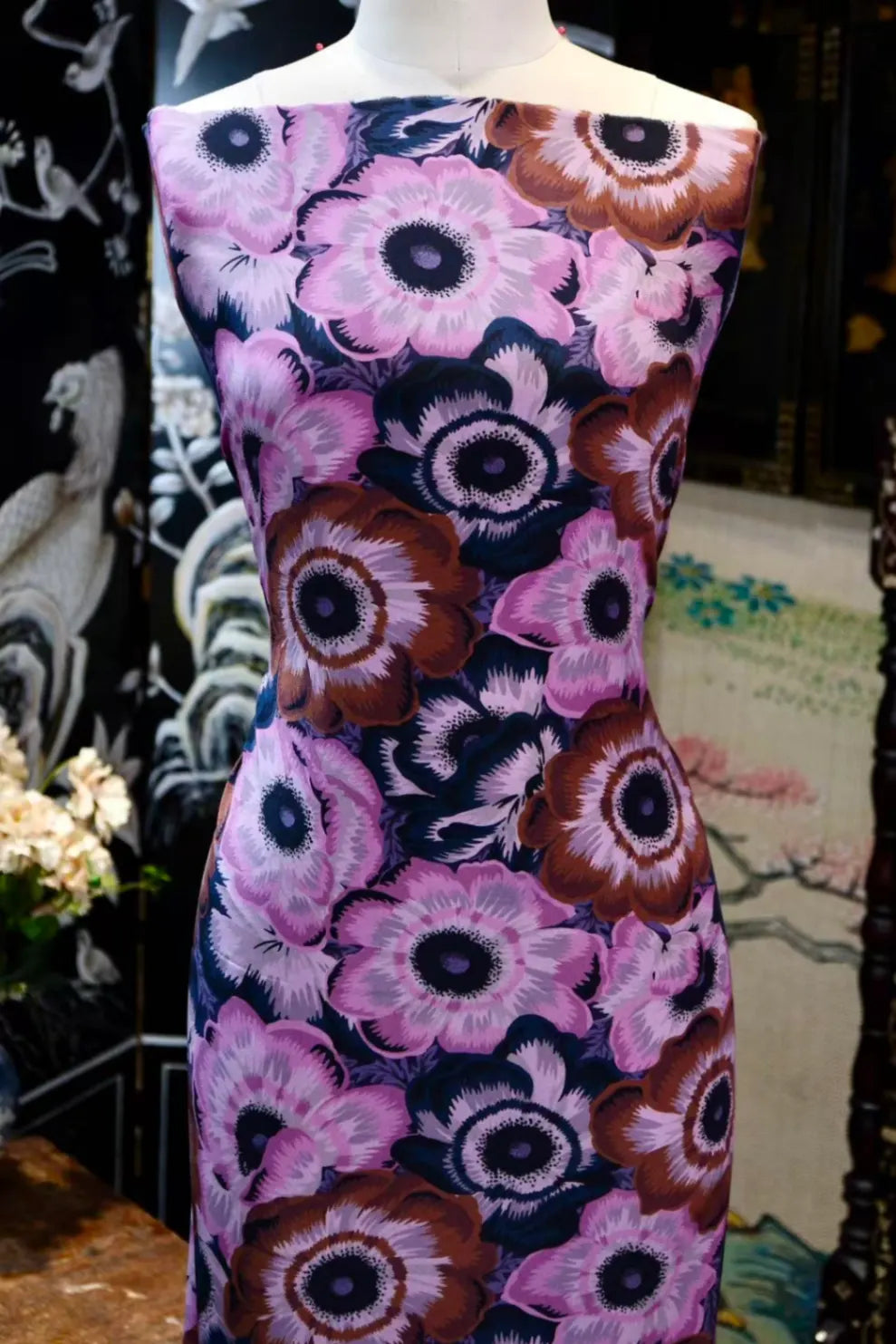 粉黛繁花 · 大花印花真丝面料 | Blush Blossom - Floral Print Silk Fabric