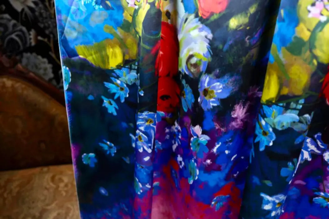 粉蓝霞光 · 渐变繁花真丝面料 | Blush to Azure - Gradient Floral Silk Fabric