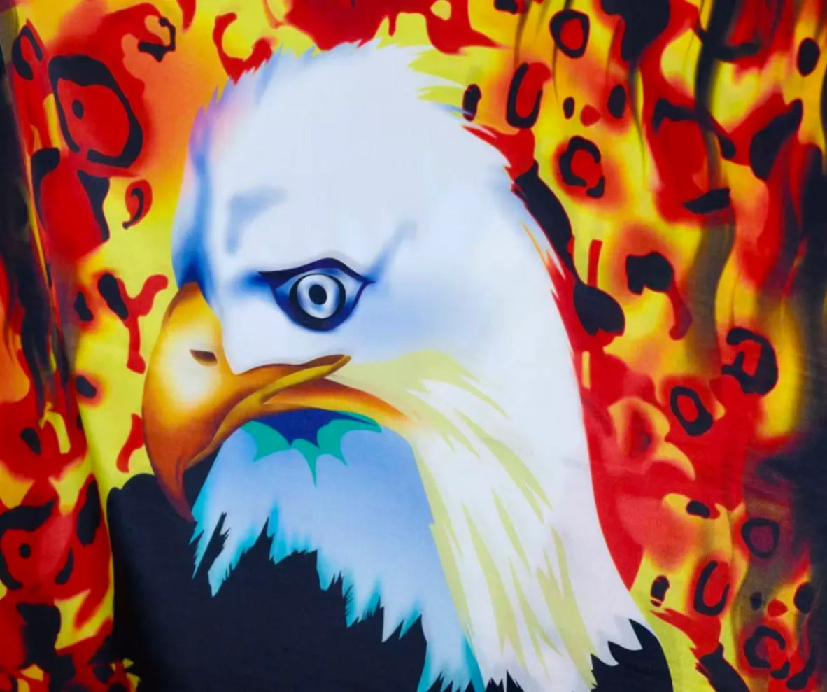 烈火雄鹰 · 炽焰飞鹰真丝面料 | Blazing Eagle - Flame and Eagle Silk Fabric