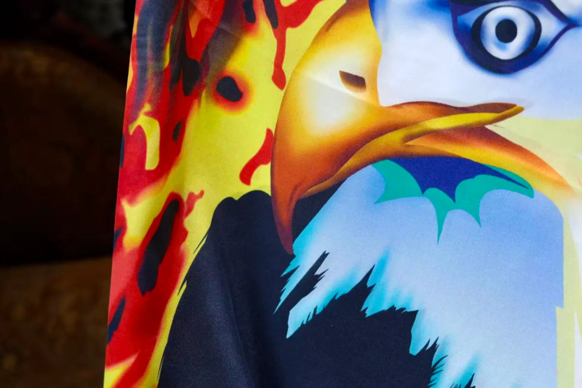 烈火雄鹰 · 炽焰飞鹰真丝面料 | Blazing Eagle - Flame and Eagle Silk Fabric