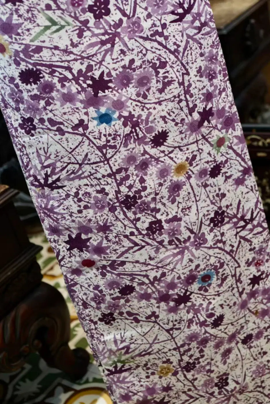 紫藤蔓影 · 碎冰腊染真丝面料 | Violet Vines - Ice-Crack Batik Silk Fabric
