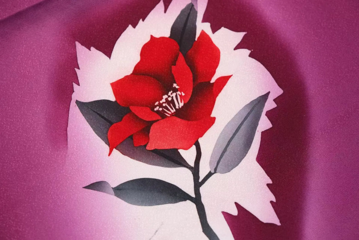 紫晕绯茶 · 晕染写意真丝面料 | Violet Crimson Camellia - Gradient Floral Silk Fabric