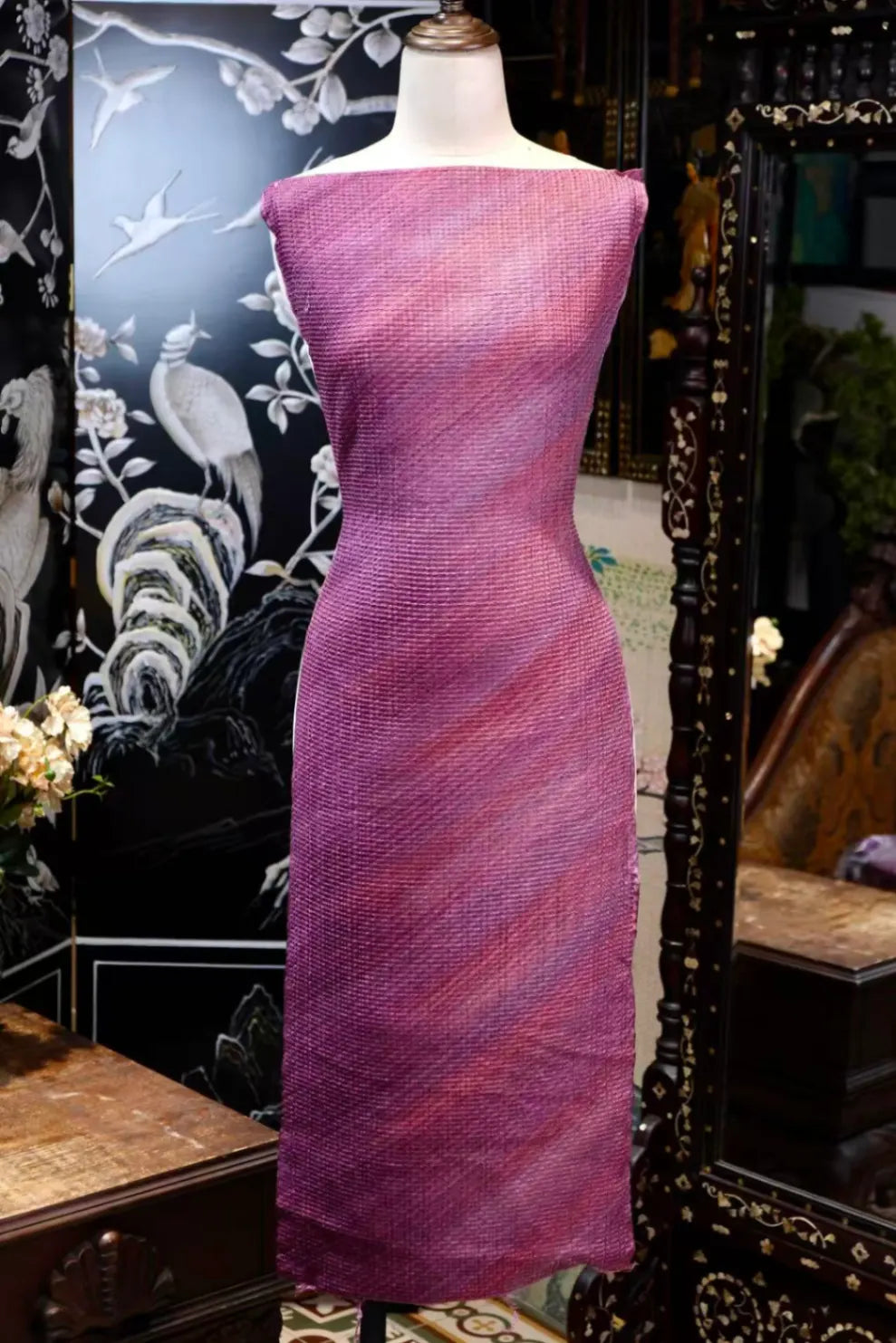 紫晶微澜 · 细密绞缬真丝面料 |Amethyst Ripple - Fine Shibori Texture Silk Fabric