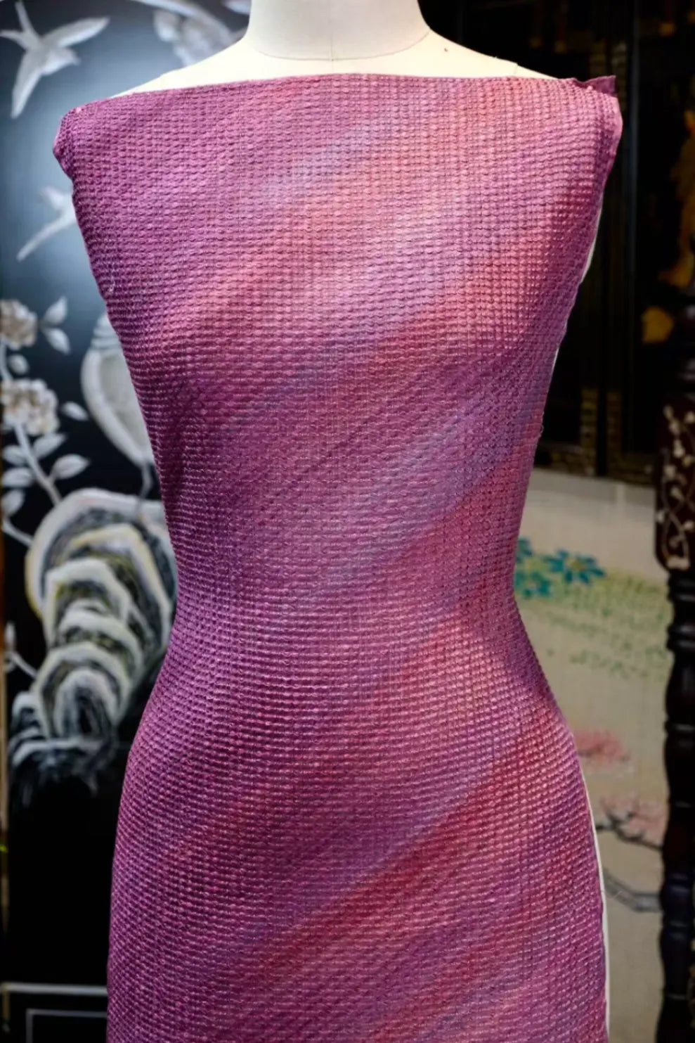 紫晶微澜 · 细密绞缬真丝面料 |Amethyst Ripple - Fine Shibori Texture Silk Fabric
