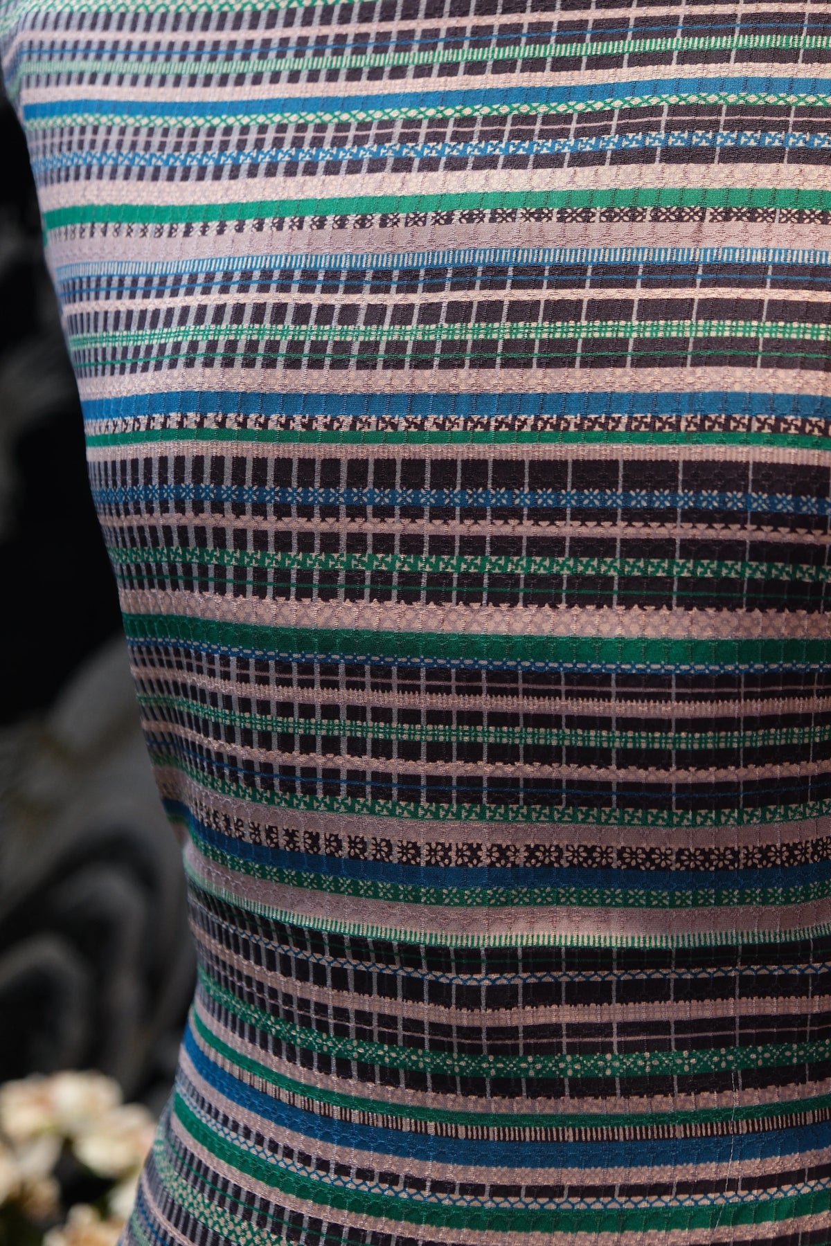 翠羽织锦 · 彩条几何真丝面料 | Emerald Brocade - Striped Geometric Silk Fabric