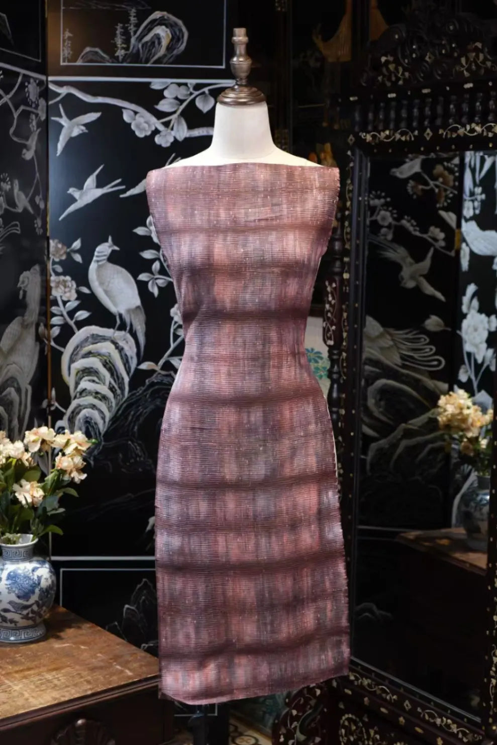 紫绛流影 · 霞光暗纹真丝面料 | Twilight Gleam - Shadow Stripe Silk Fabric
