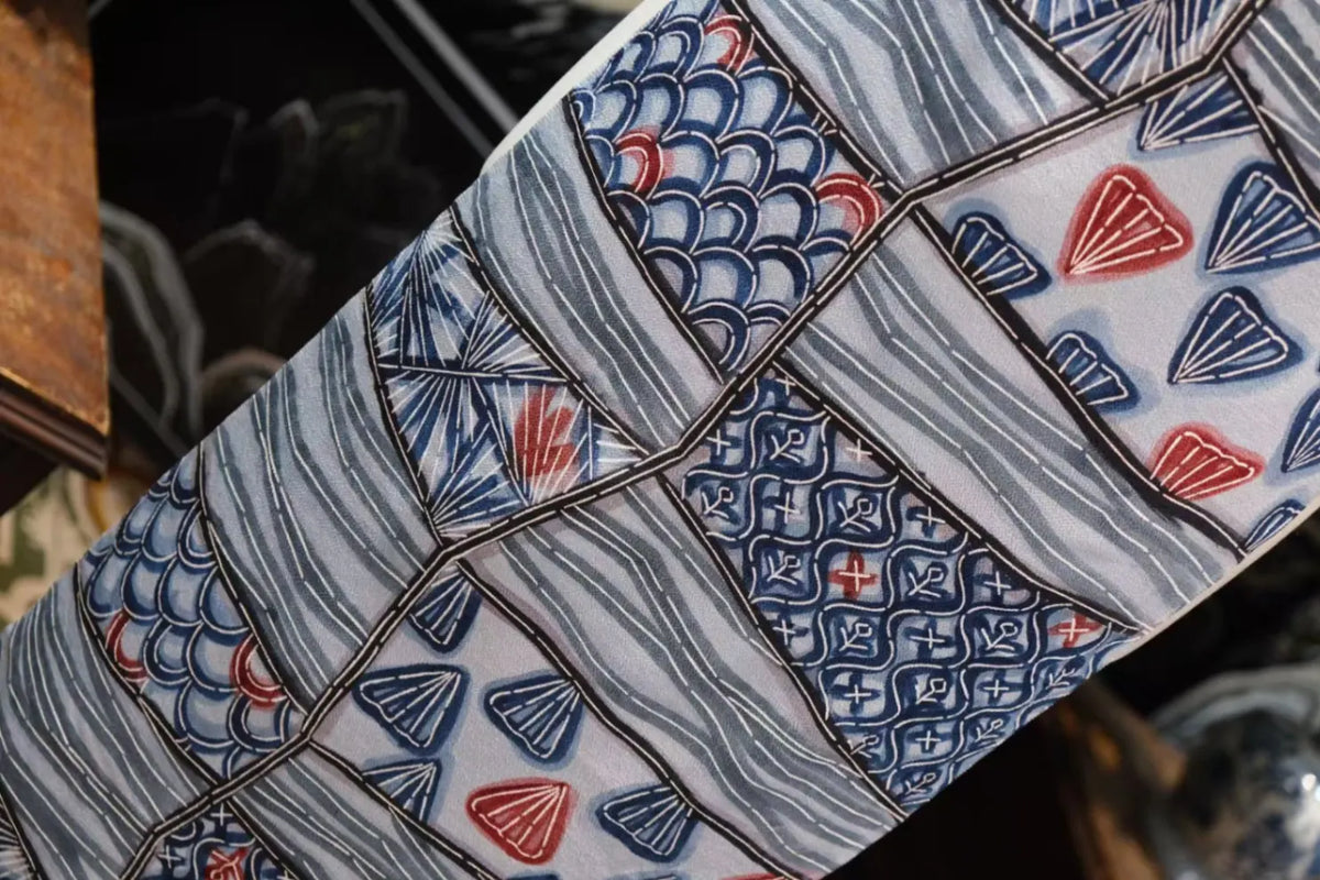 青瓷方阵 · 几何拼贴真丝面料 | Cerulean Mosaic - Geometric Patchwork Silk Fabric