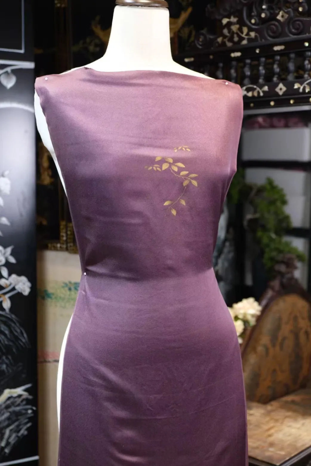 紫绛幽桥 · 枫林溪涧真丝面料 | Twilight Bridge - Maple and Stream Silk Fabric