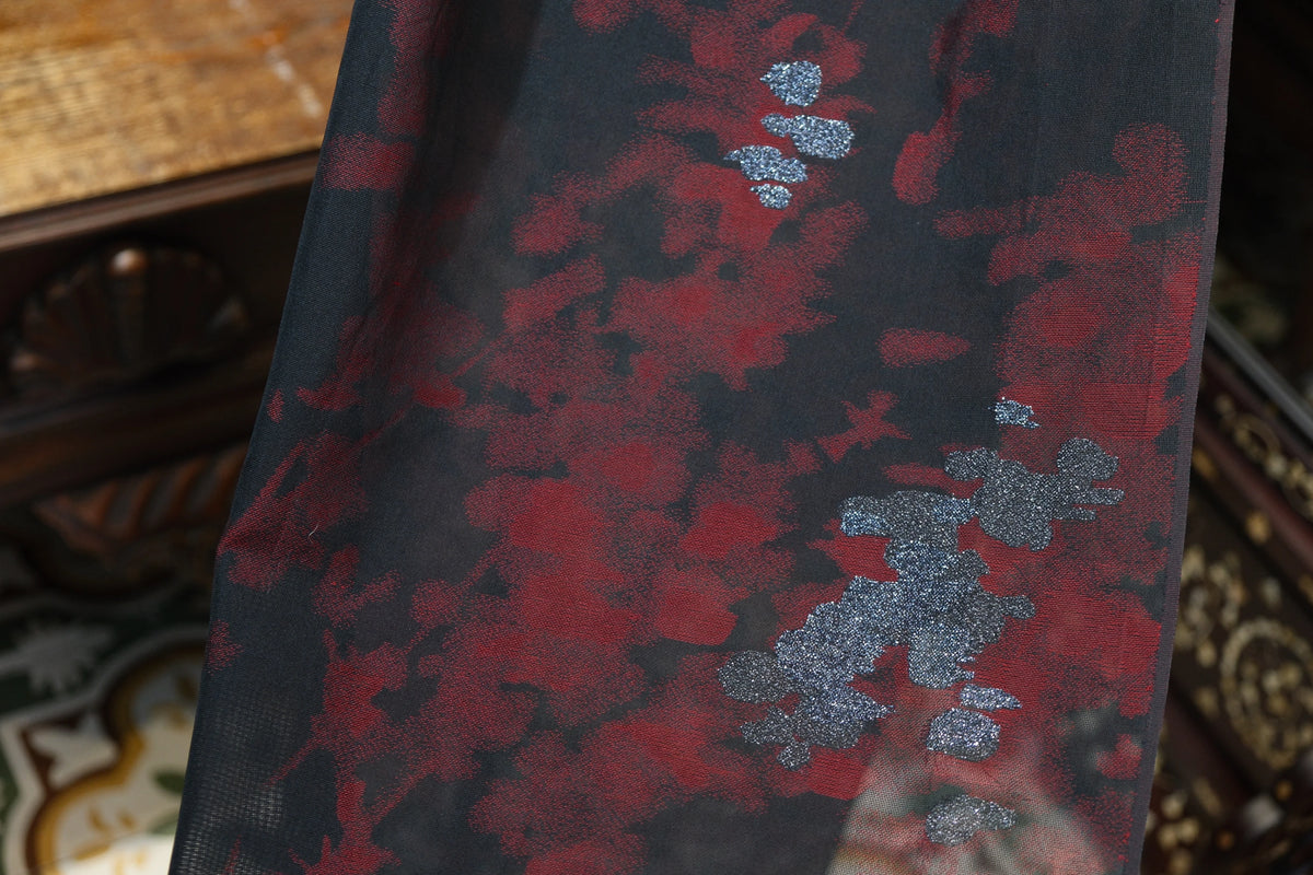 暗夜浮影 · 闪光花印真丝面料 | Midnight Shimmer - Glitter Floral Silk Fabric