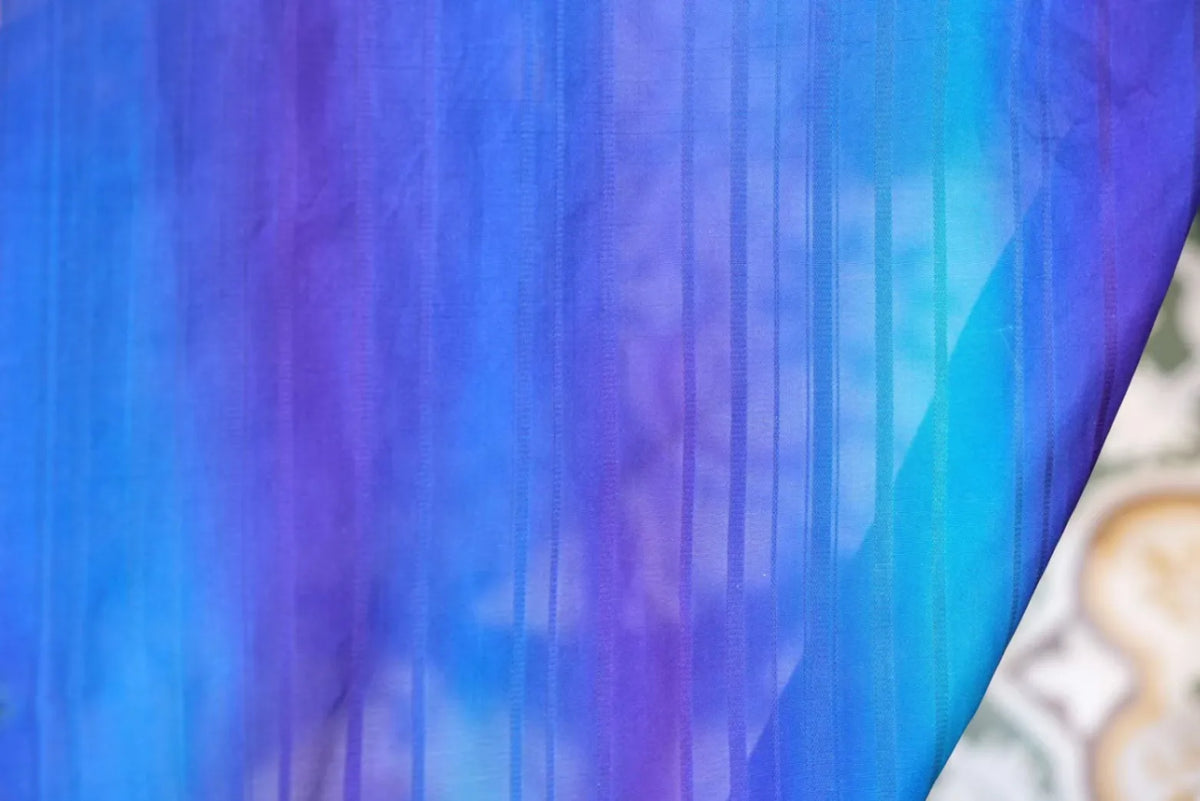 蔚蓝流光 · 渐变条纹真丝面料 | Azure Glow - Gradient Striped Silk Fabric