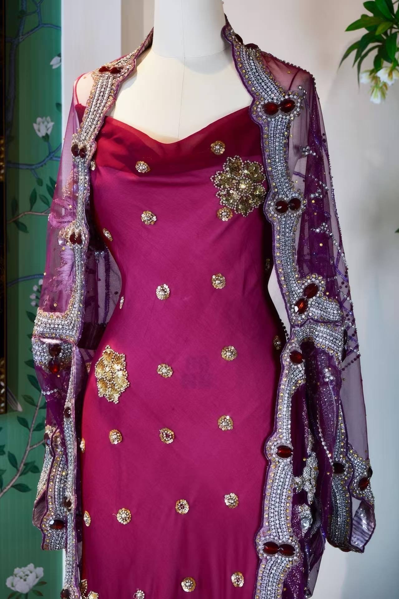 高定成衣 - 1930年代复古风华：老好莱坞系列手工钉珠真丝斜裁晚礼服及外套套装 | Luxury Ready-to-Wear (RTW) - 1930s Vintage style beaded sequined evening old Hollywood Silk Bias Cut Gown with jacket set