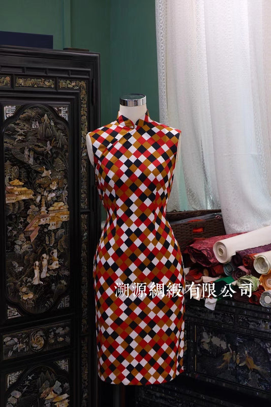 60年代 -【Vintage 1960s 欧普视错觉·摩登棋盘格】几何风潮古董港式旗袍 | 1960s - 【Vintage 1960s Op Art Illusion · Modern Checkerboard】Geometric Chic Antique Hong Kong Qipao