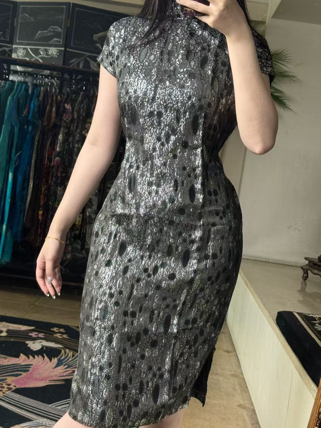 50年代 - 未來視界・液態金屬・浮雕豹紋・五零年代賽博港式旗袍 / 1950s - Future Vision - Liquid Metal - Embossed Leopard Print - 50s Cyberpunk Hong Kong Qipao