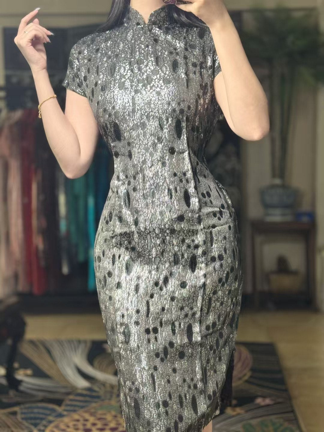 50年代 - 未來視界・液態金屬・浮雕豹紋・五零年代賽博港式旗袍 / 1950s - Future Vision - Liquid Metal - Embossed Leopard Print - 50s Cyberpunk Hong Kong Qipao