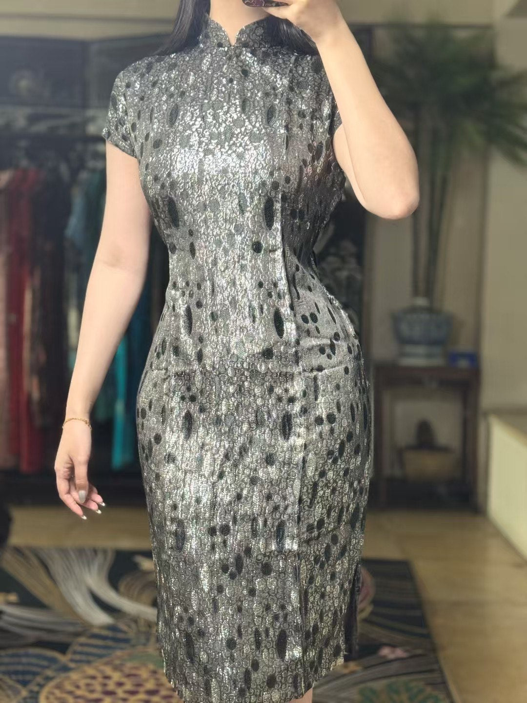 50年代 - 未來視界・液態金屬・浮雕豹紋・五零年代賽博港式旗袍 / 1950s - Future Vision - Liquid Metal - Embossed Leopard Print - 50s Cyberpunk Hong Kong Qipao