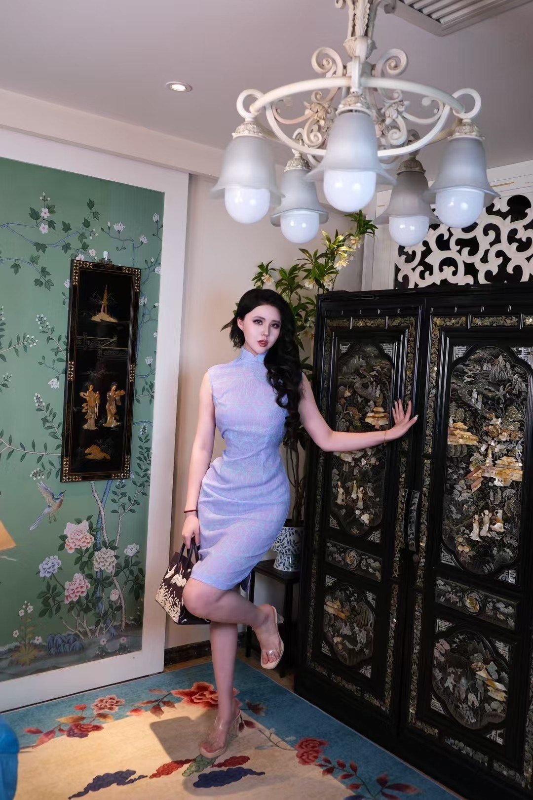 60年代 - 雪青波斯•六零年代古董港式无袖及膝修身旗袍 | 1960s - Lilac Persian: 1960s Vintage Hong Kong Style Sleeveless Knee-Length Cheongsam