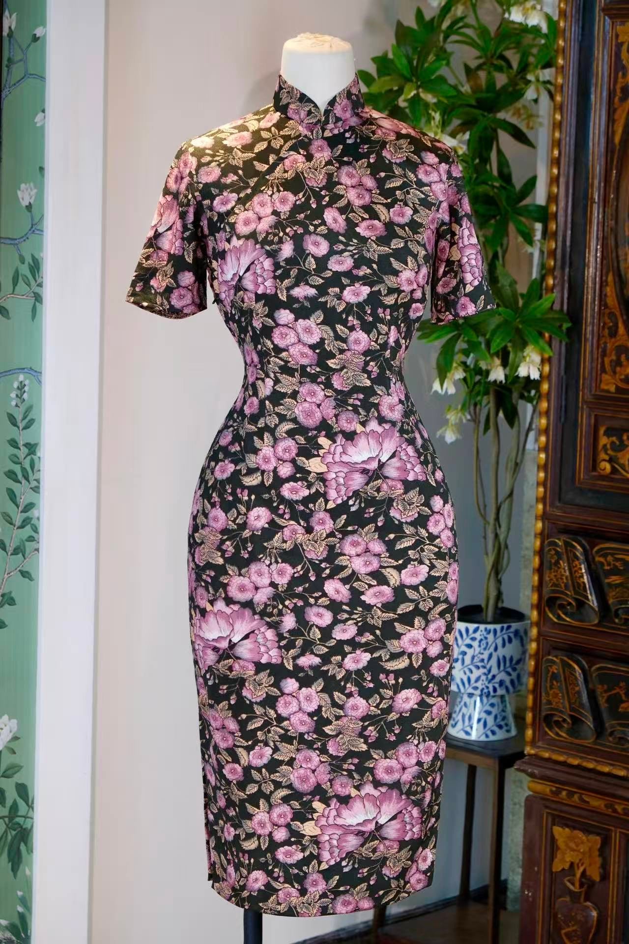 60年代 - 唐风“更紗”精仿羊毛古董旗袍 | 1960s - A Vintage Taiwanese Cheongsam with Tang-Style Sarasa Print on Fine Wool