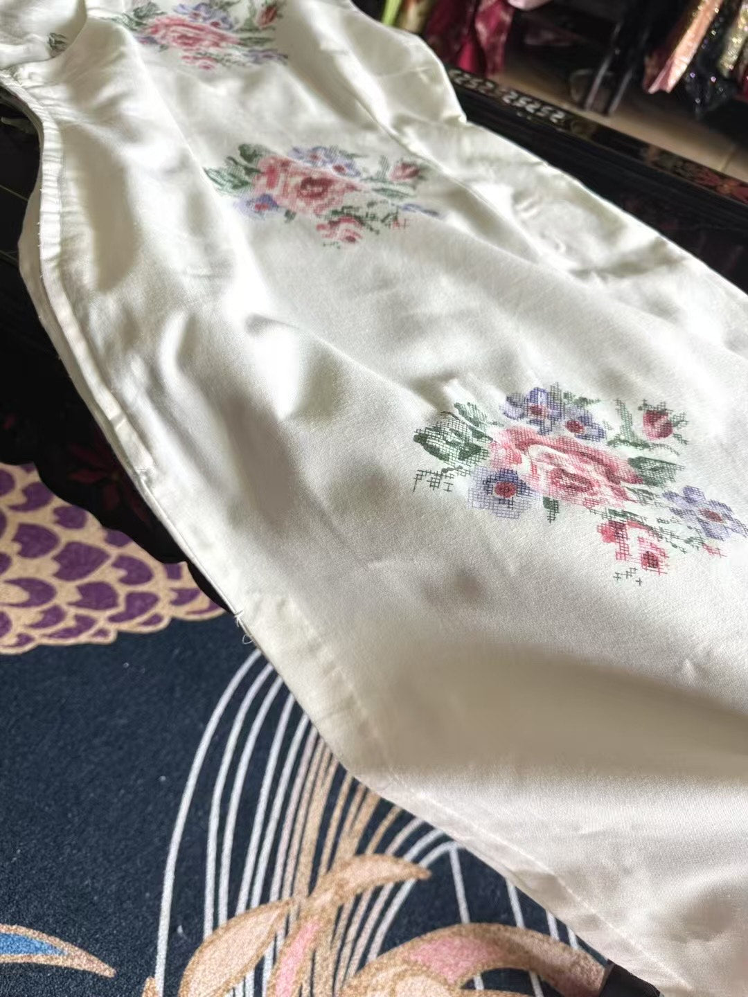 40年代 - 纯白棉质法式复古印花旗袍 / 1940s - Pure white cotton French retro-print Qipao