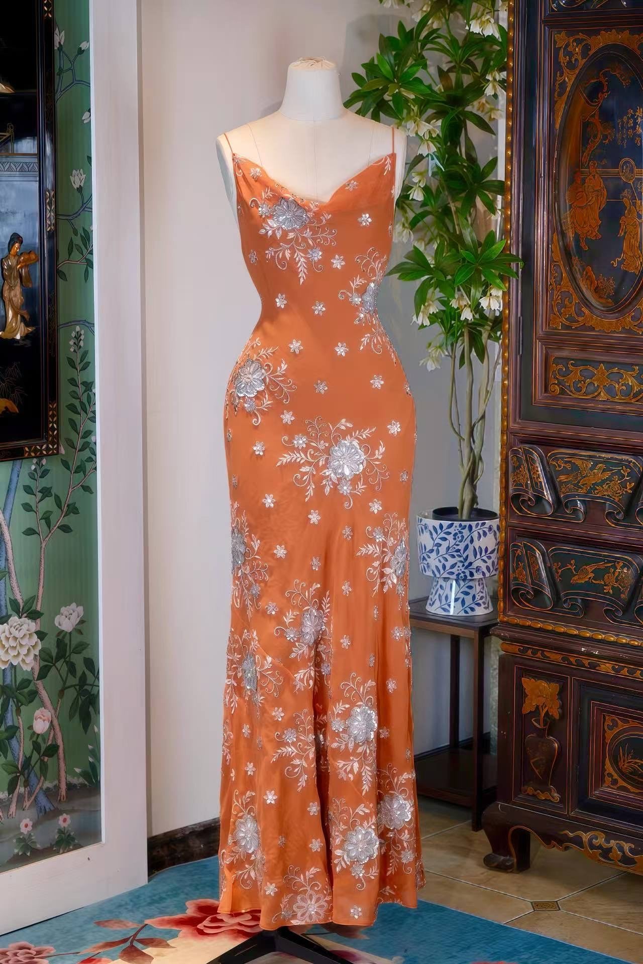 高定成衣 - 1930年代复古好莱坞风手工钉珠真丝斜裁晚礼服 | Luxury Ready-to-Wear (RTW) - 1930s Vintage style beaded sequined evening old Hollywood Silk Bias Cut Gown