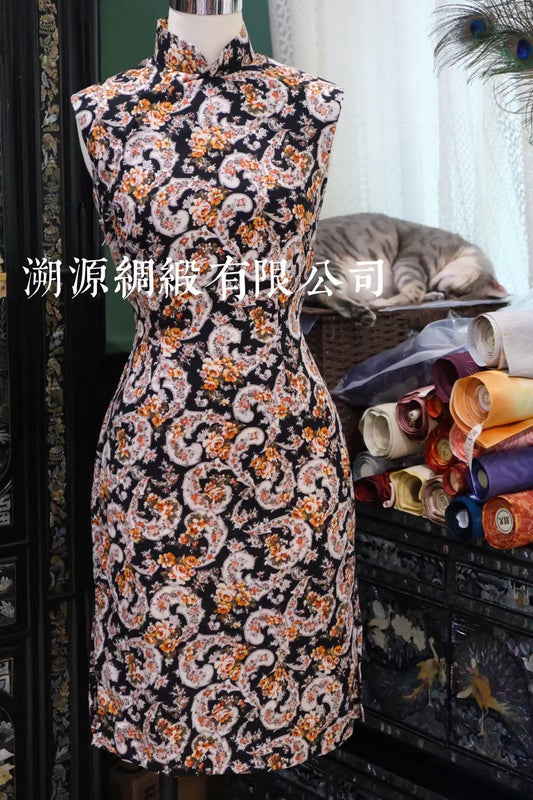 60年代 - 60s 巴洛克復古印花蕾絲長袖港袍（膠片領）| 1960s - 60s Vibrant Red Autumn Leaf Embroidered Lace Hong Kong-Style Qipao