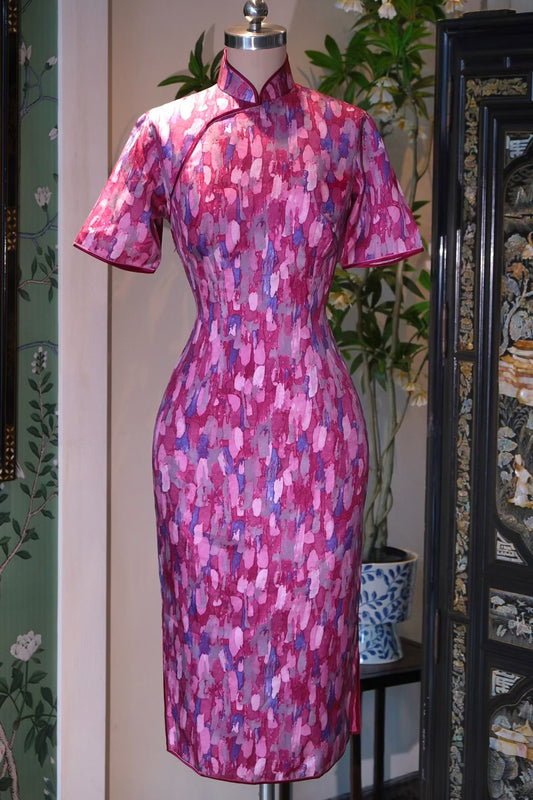 50年代 - 「抽象表现」：一九五零年代抽象油画风格古董港式旗袍，流动的现代艺术画布 / 1950s - "Abstract Expression": A 1950s Hong Kong Vintage Qipao in Abstract Oil Painting Style, A Canvas of Modern Art