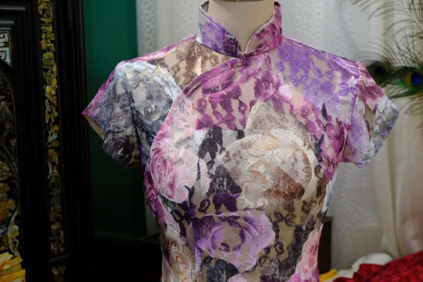 高定成衣 - Maxmara水墨染玫瑰蕾丝成衣 | Luxury Ready-to-Wear (RTW) - Maxmara Ink-Dyed Rose Lace Qipao