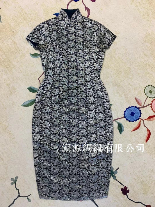 50年代 - 暗夜金银·复古金属蕾丝花影短袖旗袍 | 1950s - "Midnight Filigree" - Vintage Metallic Lace Floral Brocade Short-Sleeve Qipao