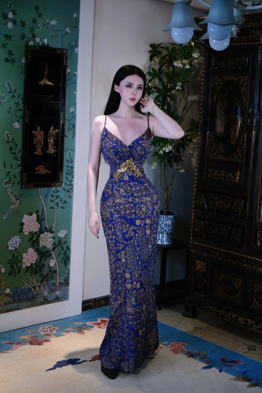 高定成衣 - 埃及秘境之蓝｜手工定制立体剪裁吊带长裙 | Luxury Ready-to-Wear (RTW) - Egyptian Mystery Blue | Hand-Bespoke Sculptural Slip Maxi Dress