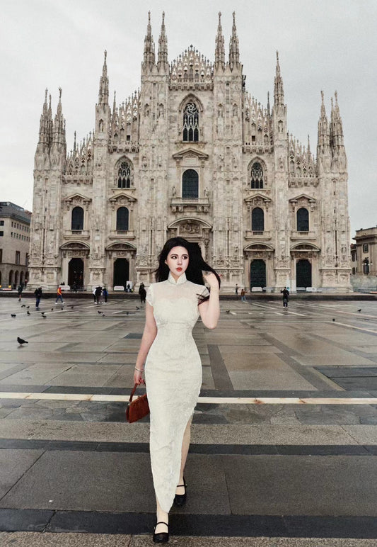 高定成衣 -「Ruffo Coli · 幻银真丝绒旗袍」| Luxury Ready-to-Wear (RTW) - "Ruffo Coli · Phantom Silver Silk Velvet Qipao"