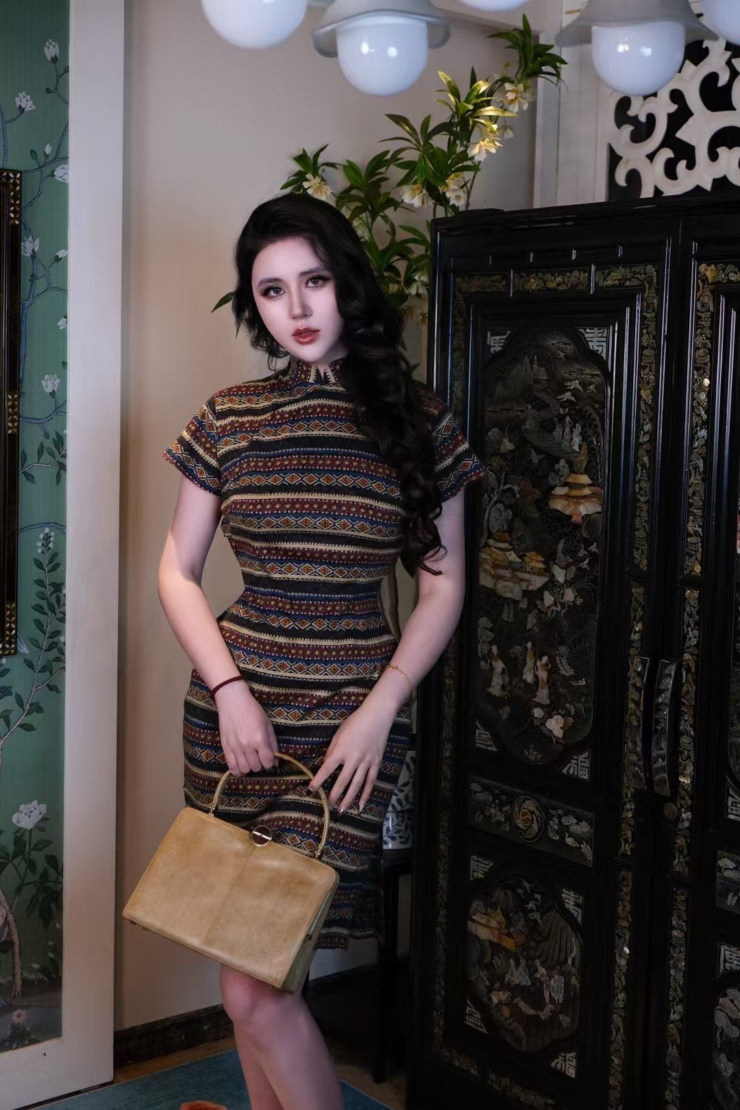 50年代 - 织锦波普•五零年代几何条纹棉质短袖日常旗袍 | 1950s - Woven Pop: 1950s Geometric Stripe Cotton Short-Sleeve Daily Cheongsam