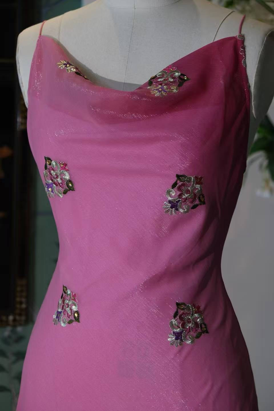 高定成衣 - 1930年代复古风织金提花雪纺斜裁礼服 | 真丝内衬吊带长裙 | Luxury Ready-to-Wear (RTW) - 1930s Vintage style Gold Jacquard Chiffon Bias Cut Gown | Silk Lined Slip Dress