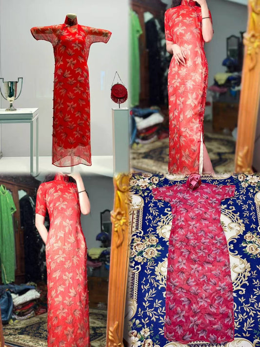 30年代 - 三十年代Art Deco郁金香纹乔其薄纱旗袍：海派摩登的流动诗篇 | 1930s - 1930s Art Deco Tulip-Patterned Georgette Chiffon Qipao: A Fluid Poem of Haipai Modernity