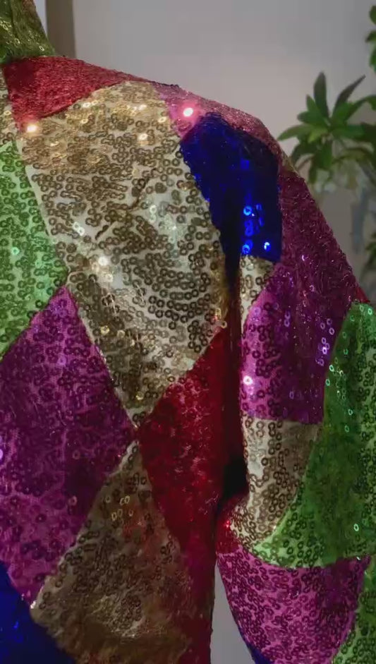 客订结缘 - 叠彩幻影 · 摩登几何序列亮片手工定制旗袍上衣 | Customized Design -  Chromatic Mirage: Modern Geometric Sequence Hand-Tailored Sequin Cheongsam Top