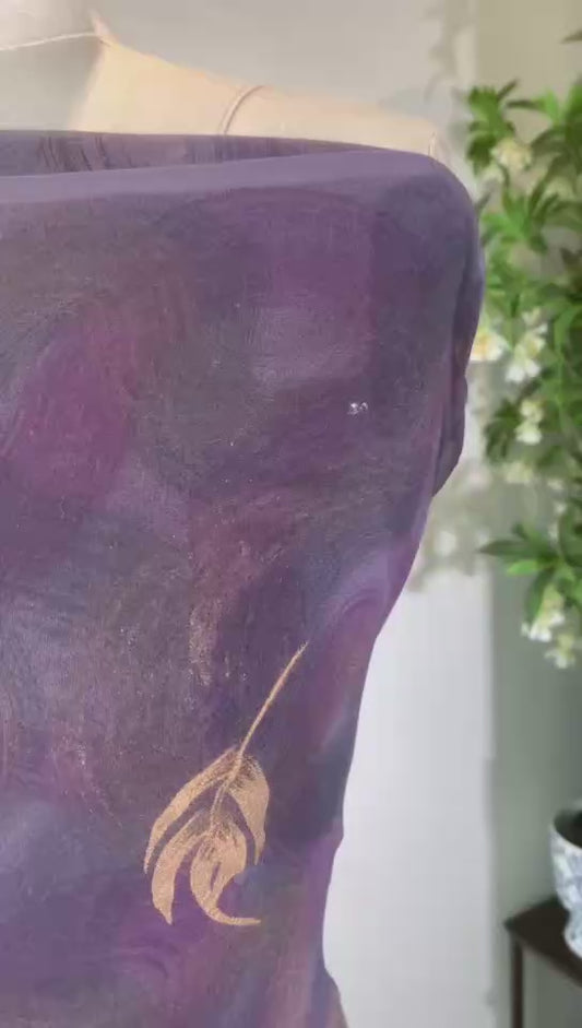 布料名 - 皇家紫水晶 - 手工刺绣真丝面料 | Fabric Name - Royal Amethyst - Hand Embroidered Silk Fabric
