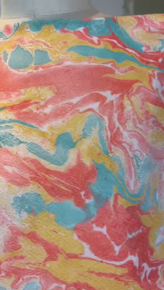 布料名 - 【霞光溢彩 · 溶岩幻境】重磅真丝艺术拓染面料 | Fabric Name - 【Radiant Glow · Molten Illusion】Artistic Fluid-Marbling Silk Fabric